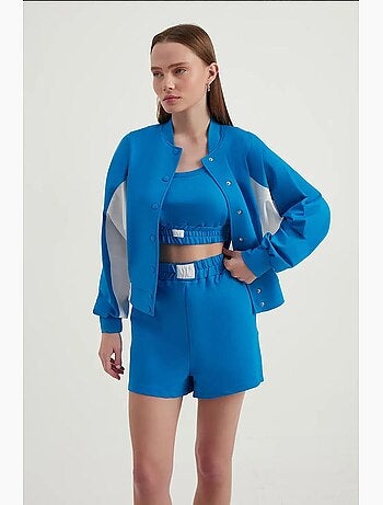 Blusa de fato de treino com botões e gola alta em blocos de cor hiccup