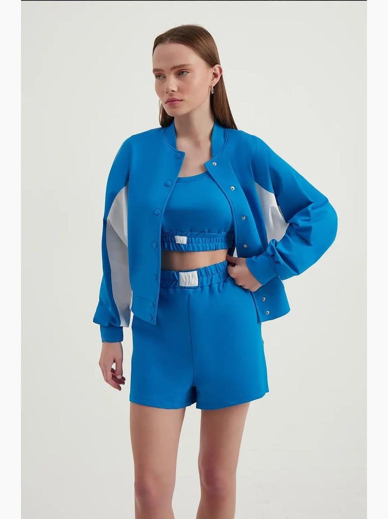 Blusa de fato de treino com botões e gola alta em blocos de cor hiccup Azul - Kiabi