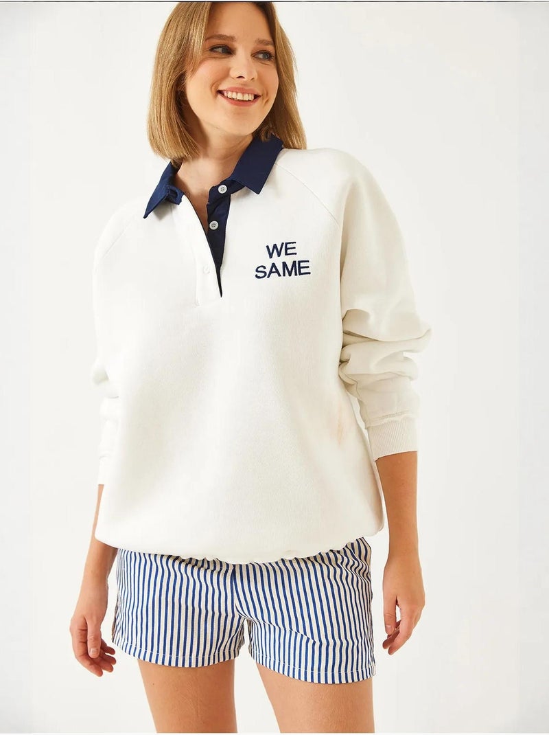 Blusa de fato de treino com gola polo e três camadas escovadas lucci Branco - Kiabi