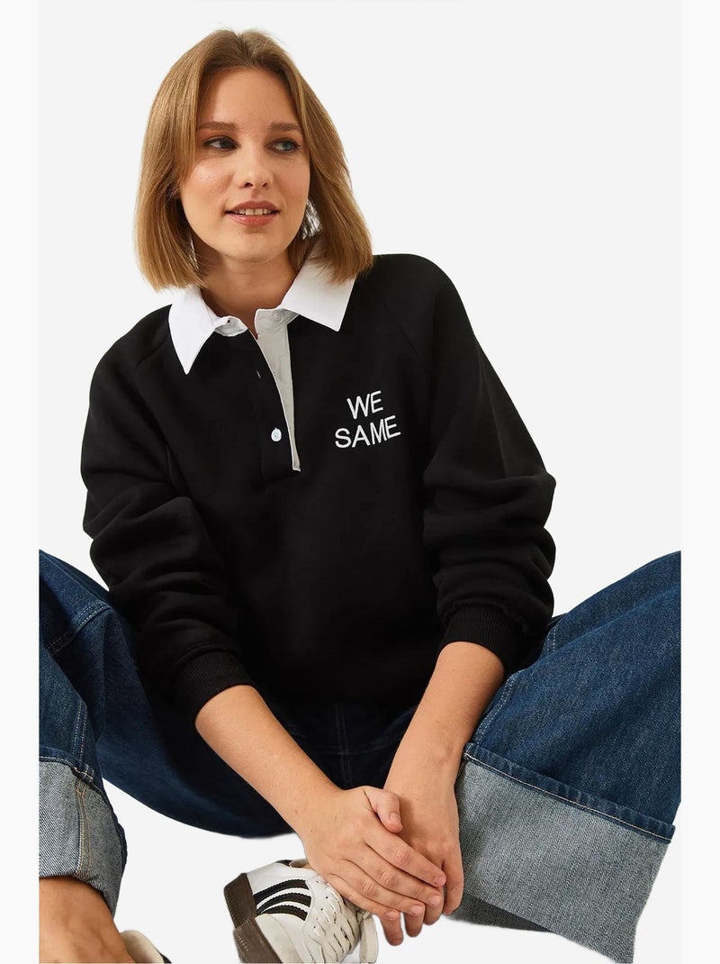 Blusa de fato de treino com gola polo e três camadas escovadas lucci Preto - Kiabi