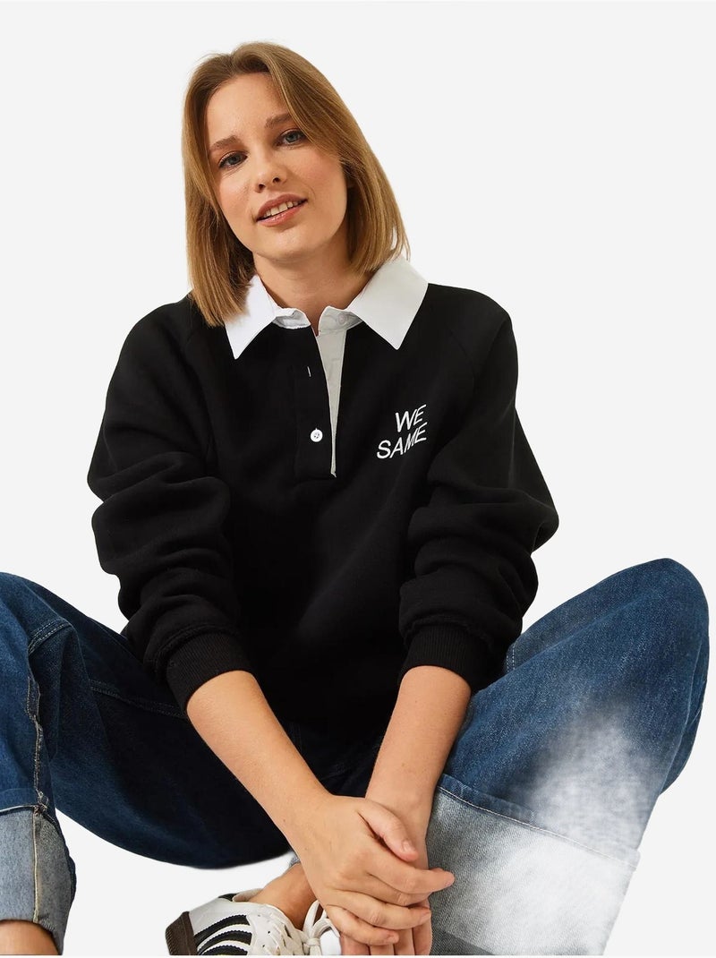 Blusa de fato de treino com gola polo e três camadas escovadas lucci Preto - Kiabi