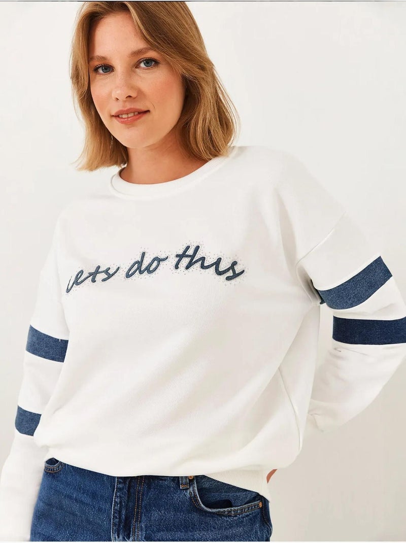 Blusa de ganga às riscas com detalhes em pedraria lucci Branco - Kiabi