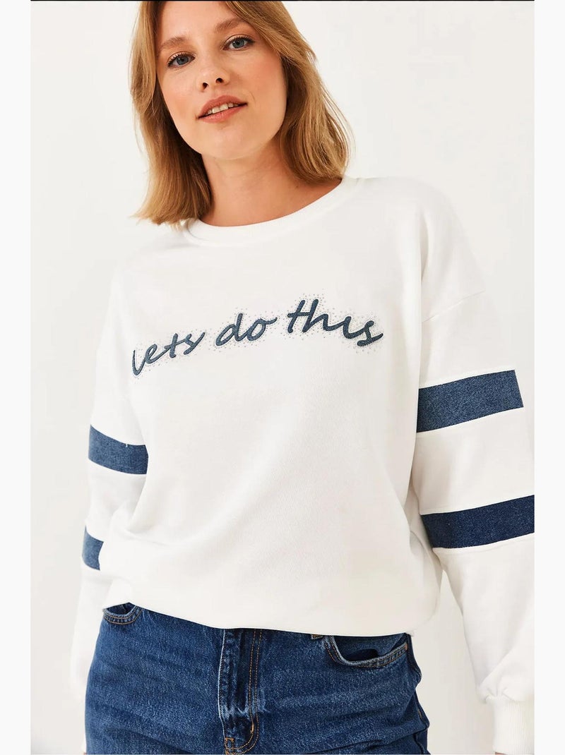 Blusa de ganga às riscas com detalhes em pedraria lucci Branco - Kiabi