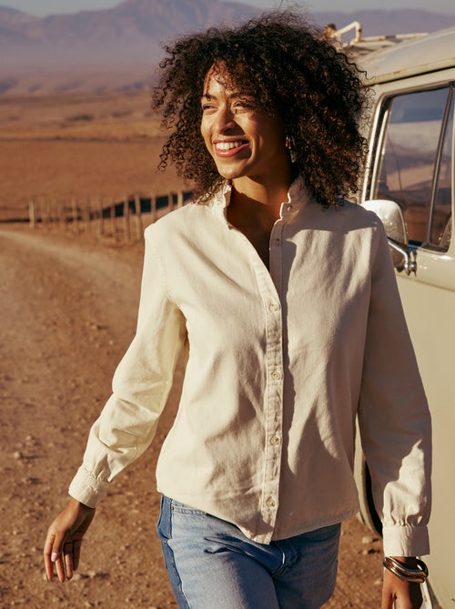 Blusa de ganga com gola com folhos - Kiabi