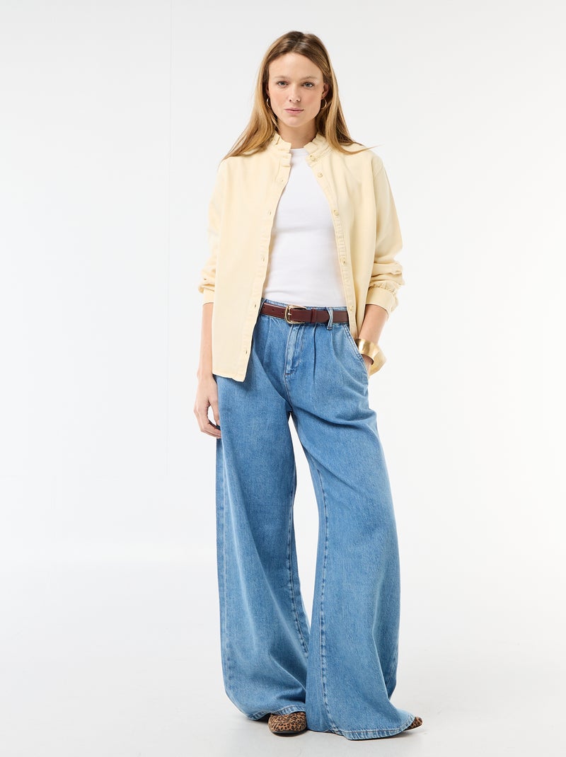 Blusa de ganga com gola com folhos Amarelo - Kiabi
