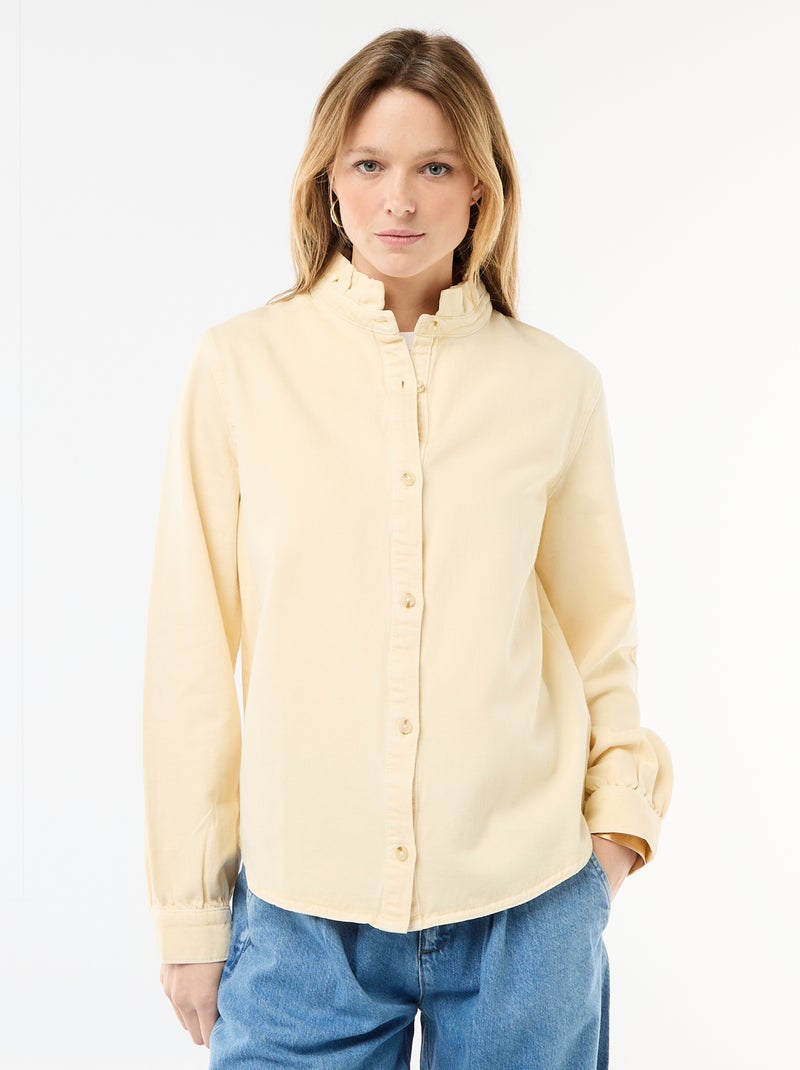 Blusa de ganga com gola com folhos Amarelo - Kiabi