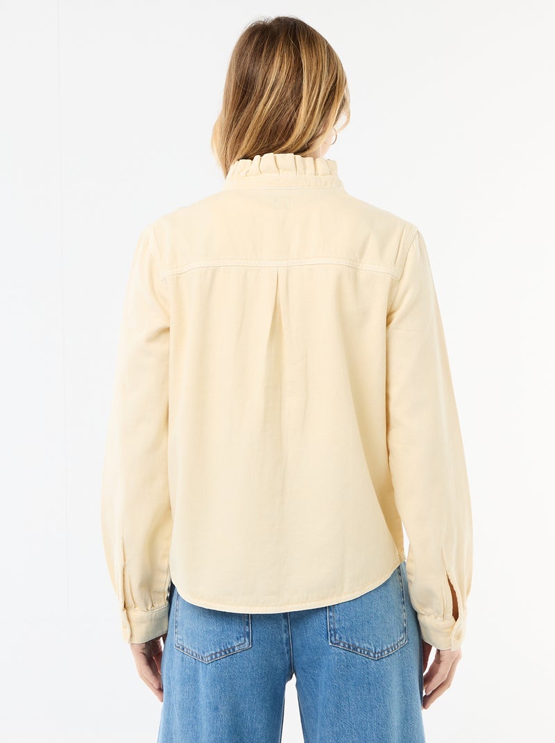 Blusa de ganga com gola com folhos Amarelo - Kiabi