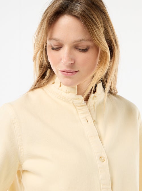 Blusa de ganga com gola com folhos - Kiabi