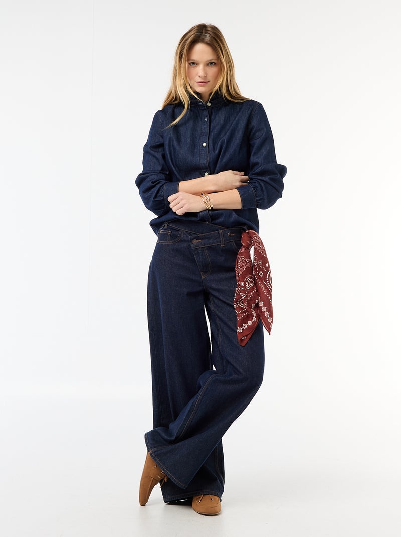 Blusa de ganga com gola com folhos Azul - Kiabi