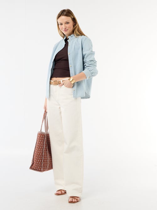 Blusa de ganga com gola com folhos - Kiabi