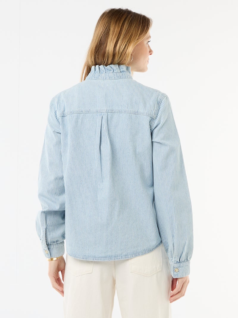 Blusa de ganga com gola com folhos Azul - Kiabi