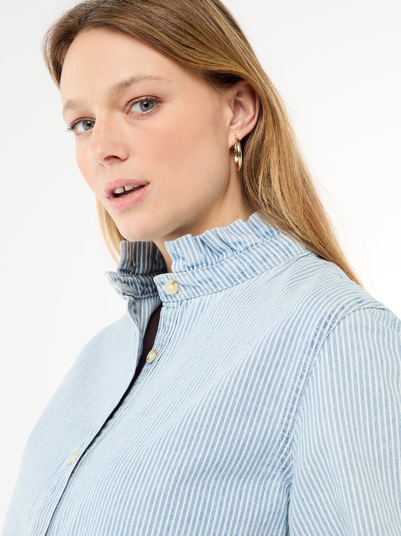 Blusa de ganga com gola com folhos Azul - Kiabi