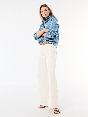 Blusa de ganga com gola com folhos