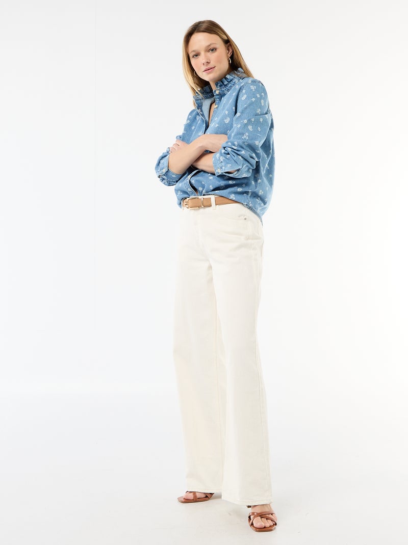 Blusa de ganga com gola com folhos Azul - Kiabi