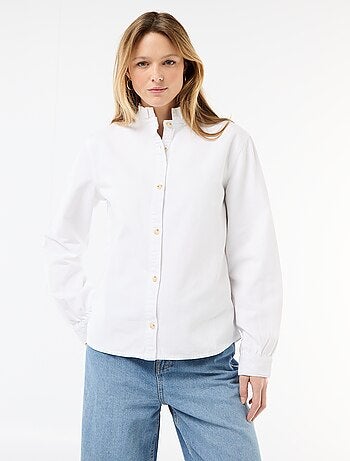 Blusa de ganga com gola com folhos