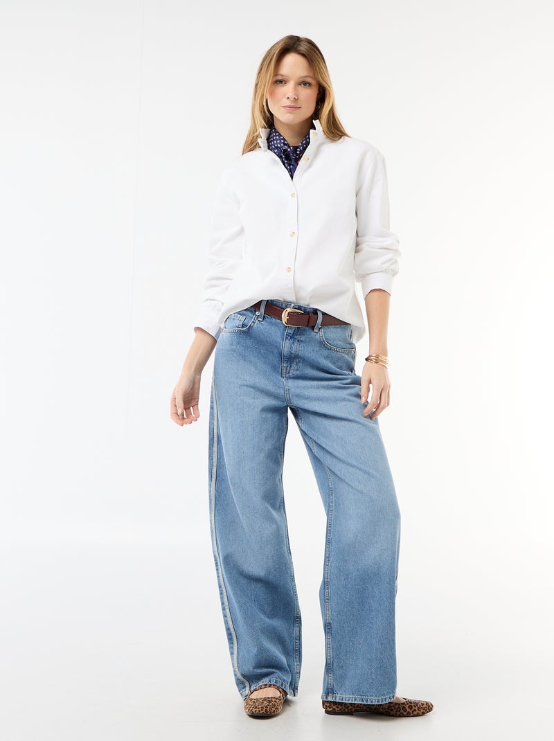 Blusa de ganga com gola com folhos Branco - Kiabi