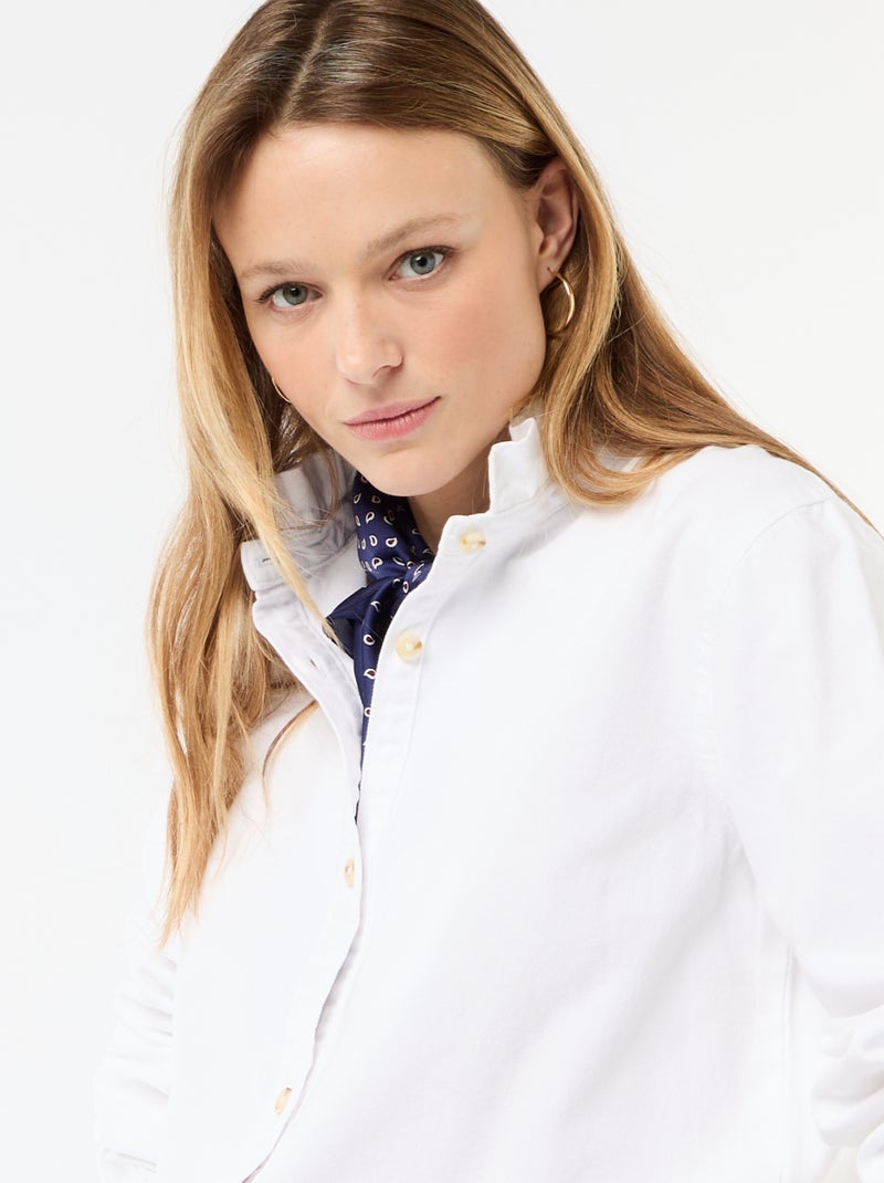 Blusa de ganga com gola com folhos Branco - Kiabi
