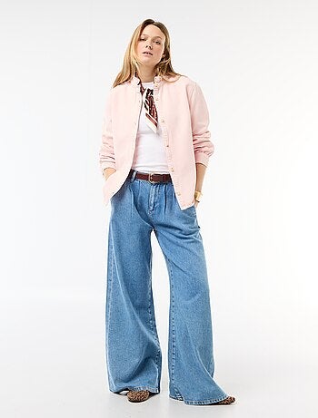 Blusa de ganga com gola com folhos