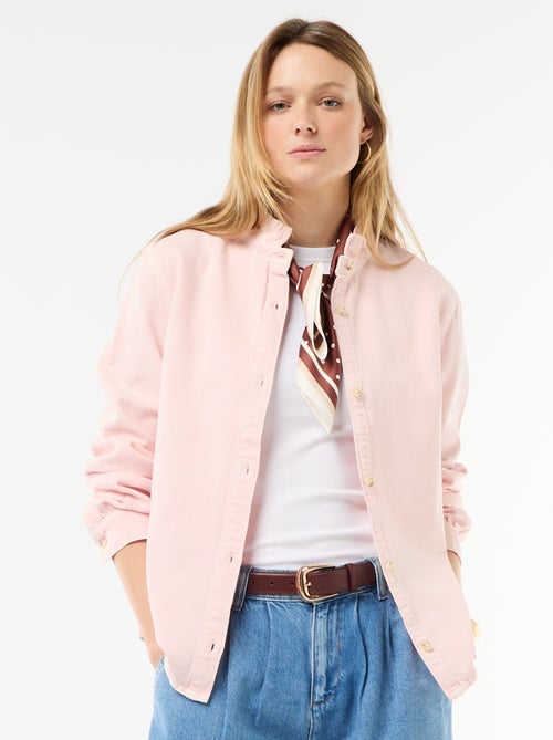 Blusa de ganga com gola com folhos - Kiabi