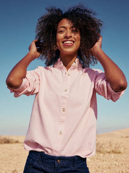 Blusa de ganga com gola com folhos - Kiabi