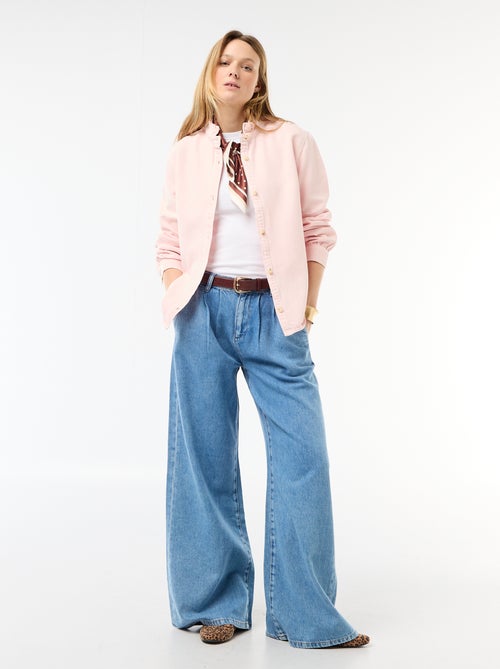 Blusa de ganga com gola com folhos - Kiabi