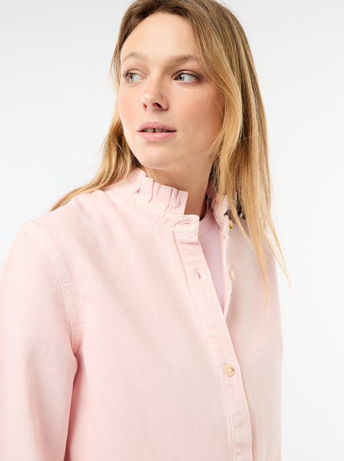 Blusa de ganga com gola com folhos - Kiabi