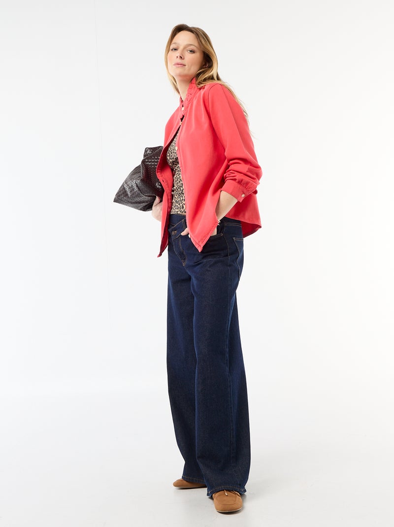 Blusa de ganga com gola com folhos Vermelho - Kiabi