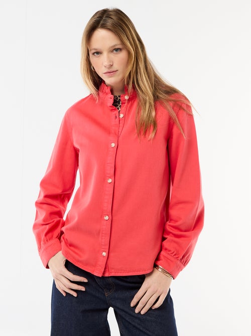 Blusa de ganga com gola com folhos - Kiabi