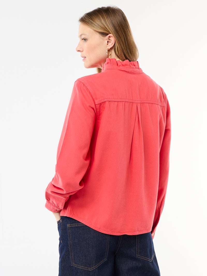 Blusa de ganga com gola com folhos Vermelho - Kiabi