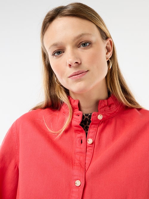 Blusa de ganga com gola com folhos - Kiabi