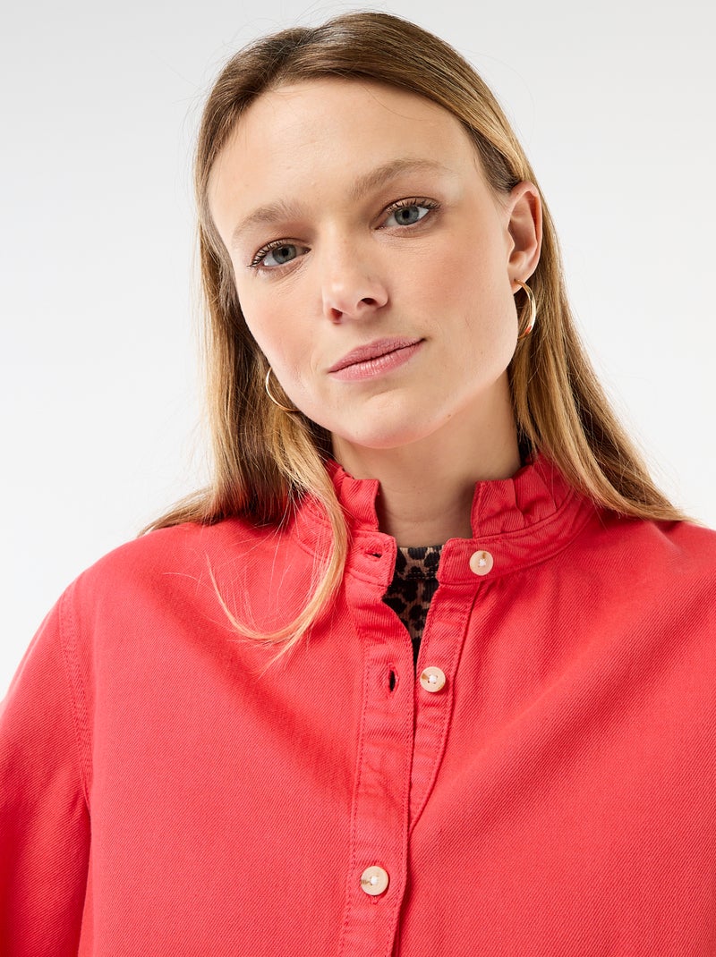 Blusa de ganga com gola com folhos Vermelho - Kiabi