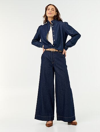 Blusa de ganga com gola de folhos