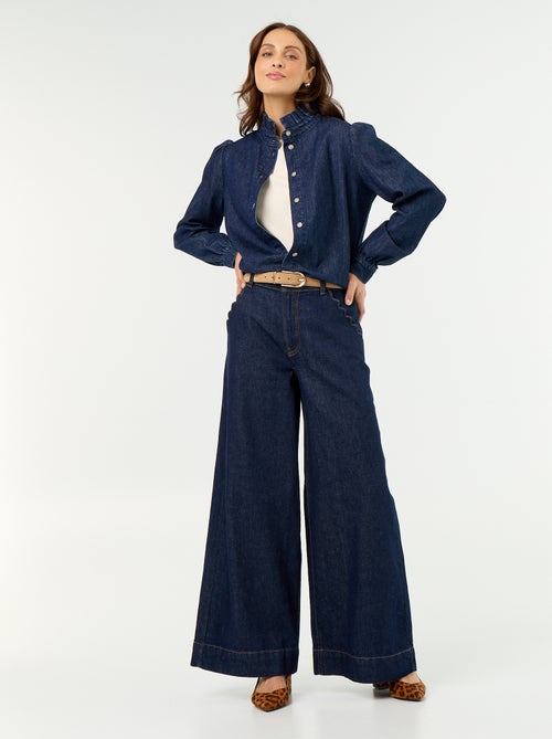 Blusa de ganga com gola de folhos - Kiabi