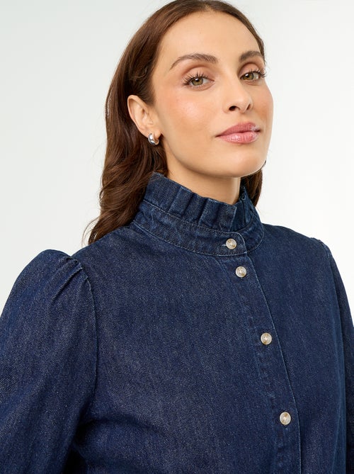 Blusa de ganga com gola de folhos - Kiabi