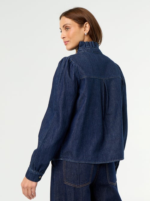 Blusa de ganga com gola de folhos - Kiabi