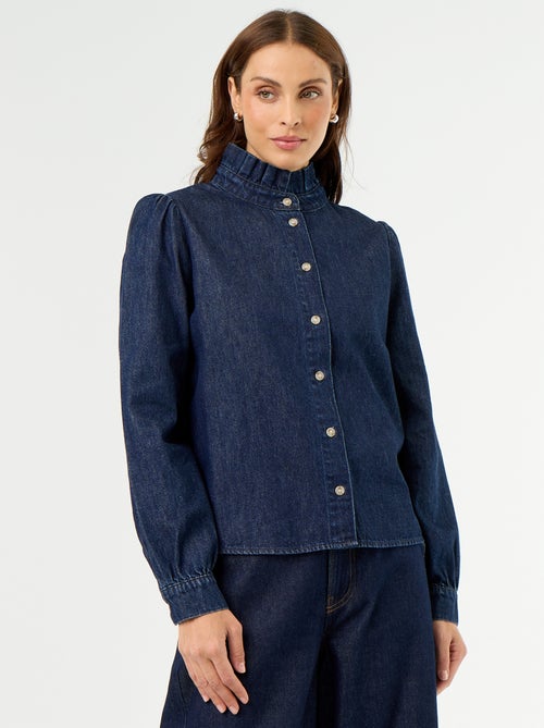 Blusa de ganga com gola de folhos - Kiabi