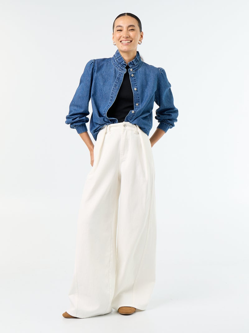 Blusa de ganga com gola de folhos Azul - Kiabi