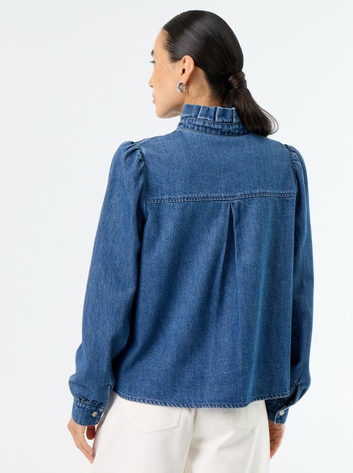 Blusa de ganga com gola de folhos - Kiabi Blusa de ganga com gola de folhos - Kiabi
