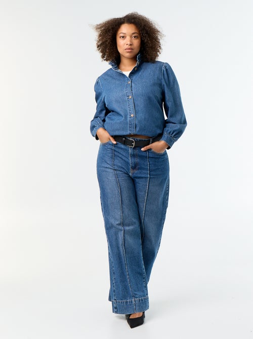 Blusa de ganga com gola subida com folhos - Kiabi Blusa de ganga com gola subida com folhos - Kiabi