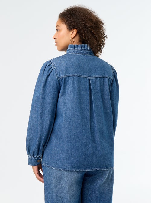 Blusa de ganga com gola subida com folhos - Kiabi Blusa de ganga com gola subida com folhos - Kiabi