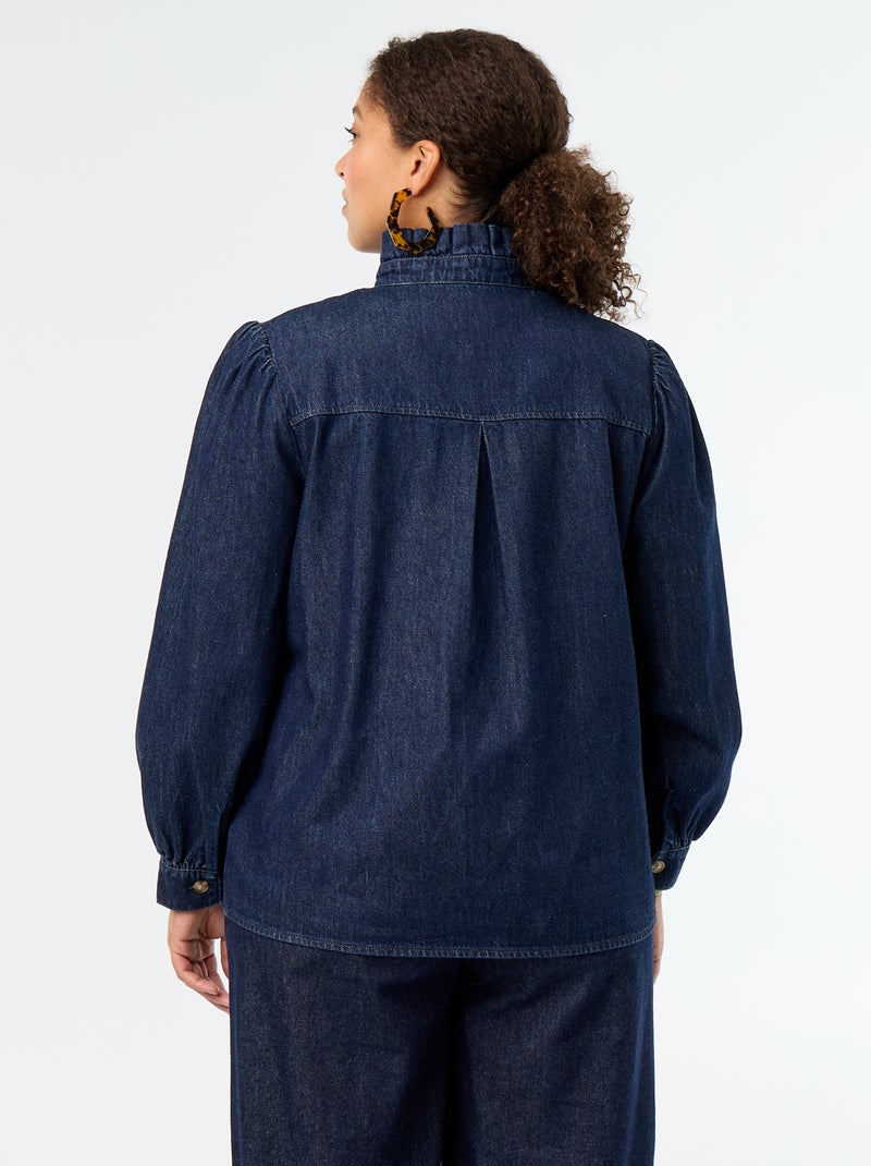 Blusa de ganga com gola subida com folhos Azul - Kiabi