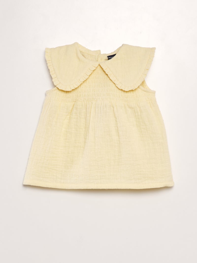 Blusa de gaze de algodão a ponto cheio AMARELO - Kiabi