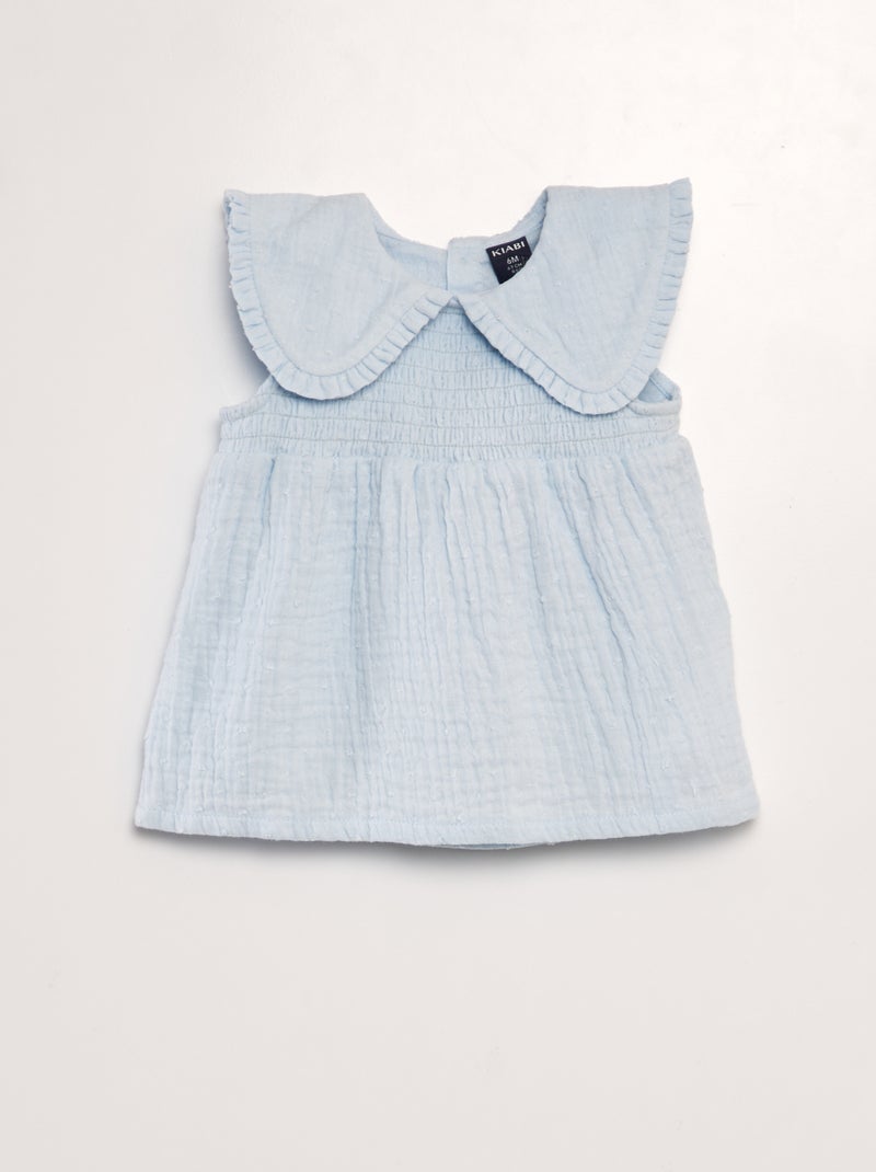 Blusa de gaze de algodão a ponto cheio AZUL - Kiabi