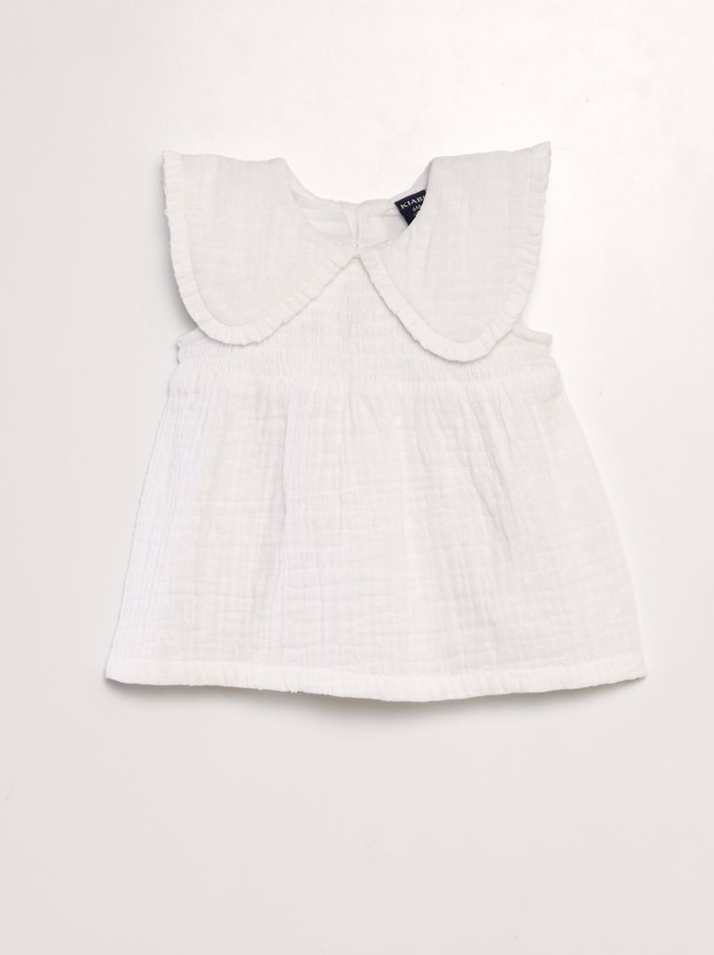 Blusa de gaze de algodão a ponto cheio Branco - Kiabi
