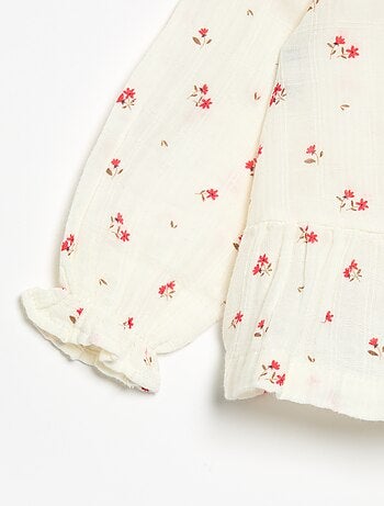 Blusa de gaze de algodão abotoada