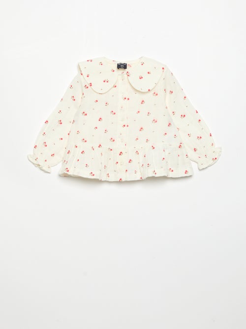 Blusa de gaze de algodão abotoada - Kiabi Blusa de gaze de algodão abotoada - Kiabi