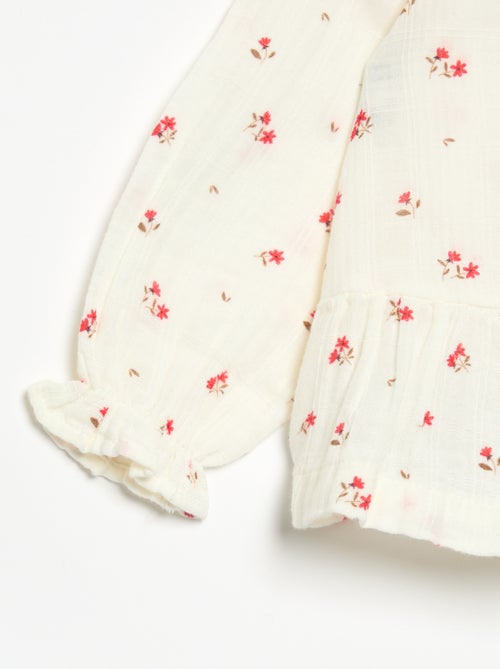 Blusa de gaze de algodão abotoada - Kiabi Blusa de gaze de algodão abotoada - Kiabi