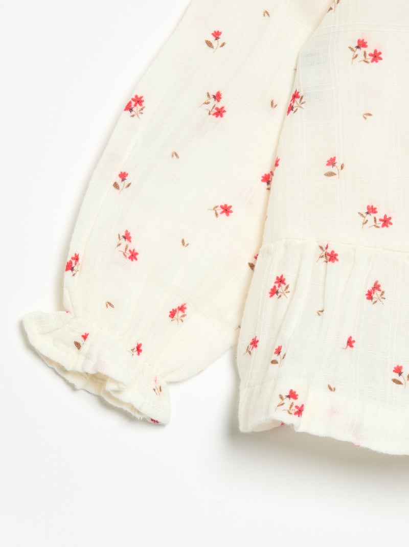 Blusa de gaze de algodão abotoada Branco - Kiabi