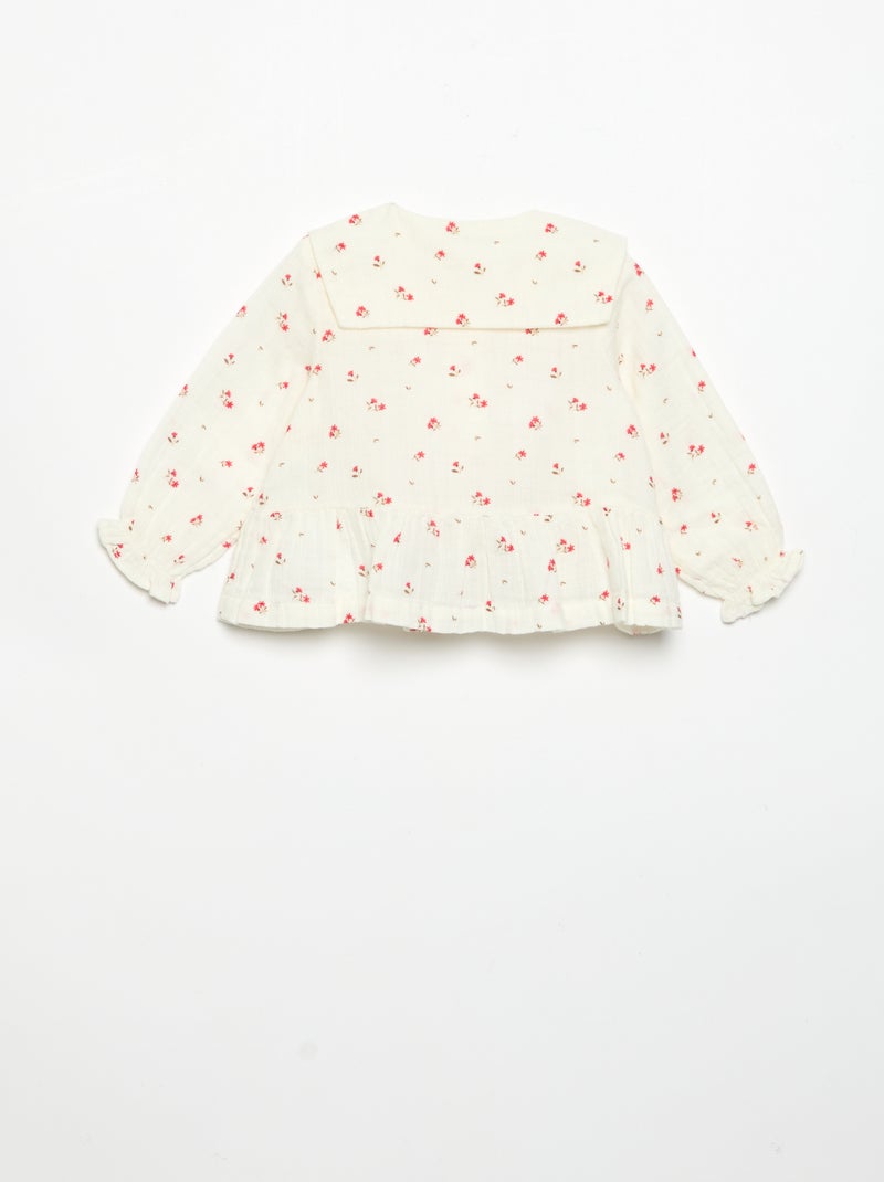 Blusa de gaze de algodão abotoada Branco - Kiabi