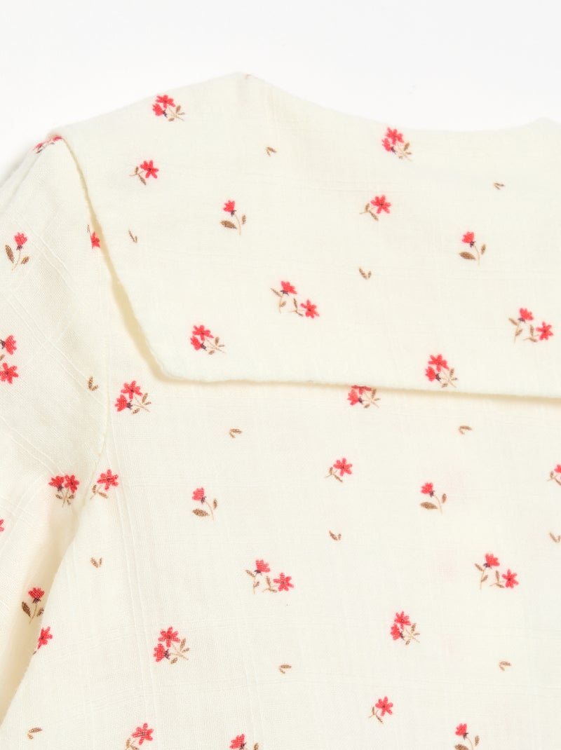 Blusa de gaze de algodão abotoada Branco - Kiabi